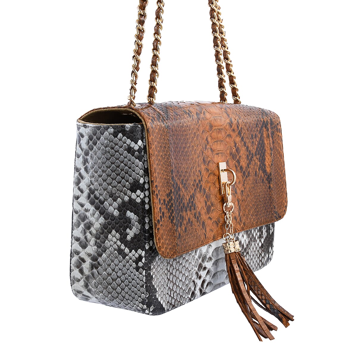 The Grand Pelle Handcrafted Brown Color Genuine Python Leather Crossbody Bag image number 4
