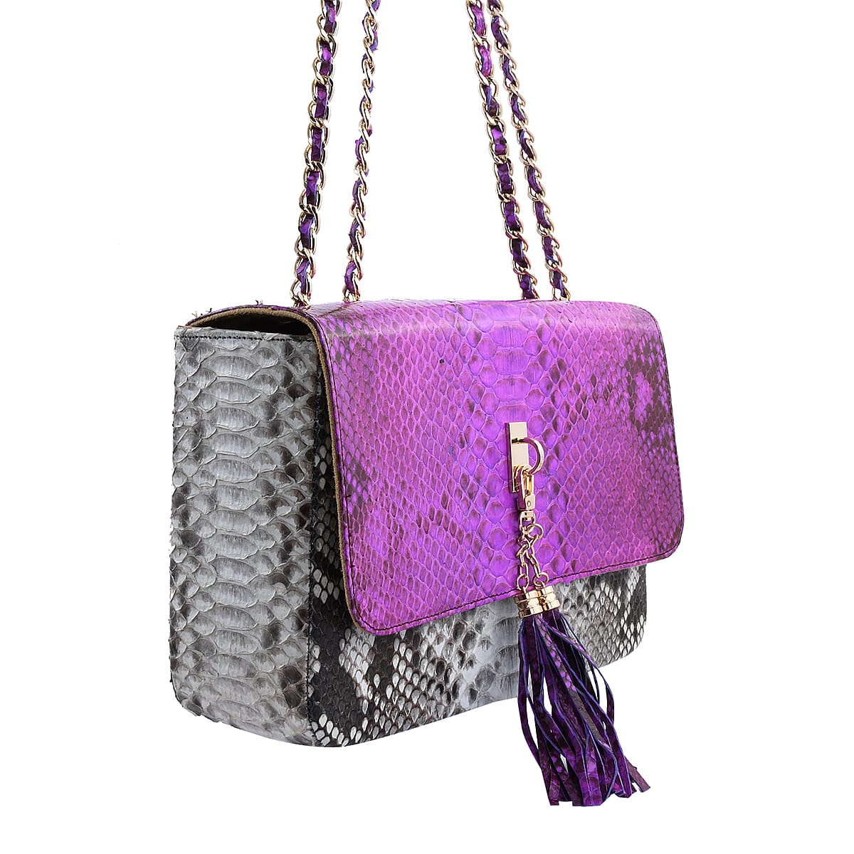 The Grand Pelle Handcrafted Light Purple Color Genuine Python Leather Crossbody Bag image number 6