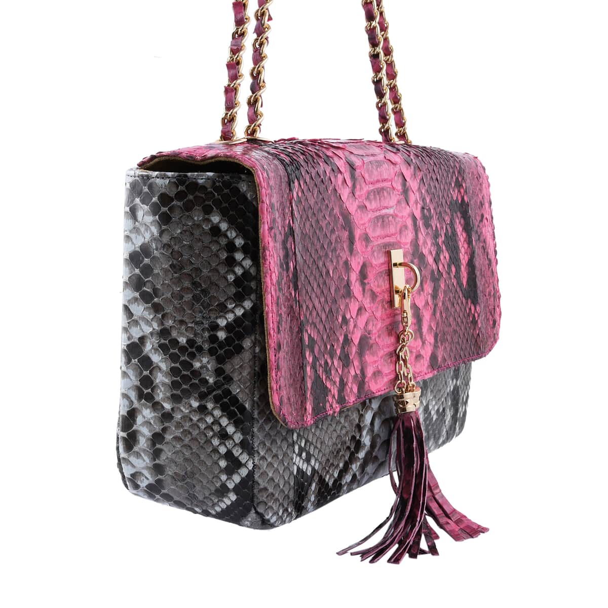 The Grand Pelle Handcrafted Baby Pink Color Genuine Python Leather Crossbody Bag image number 5