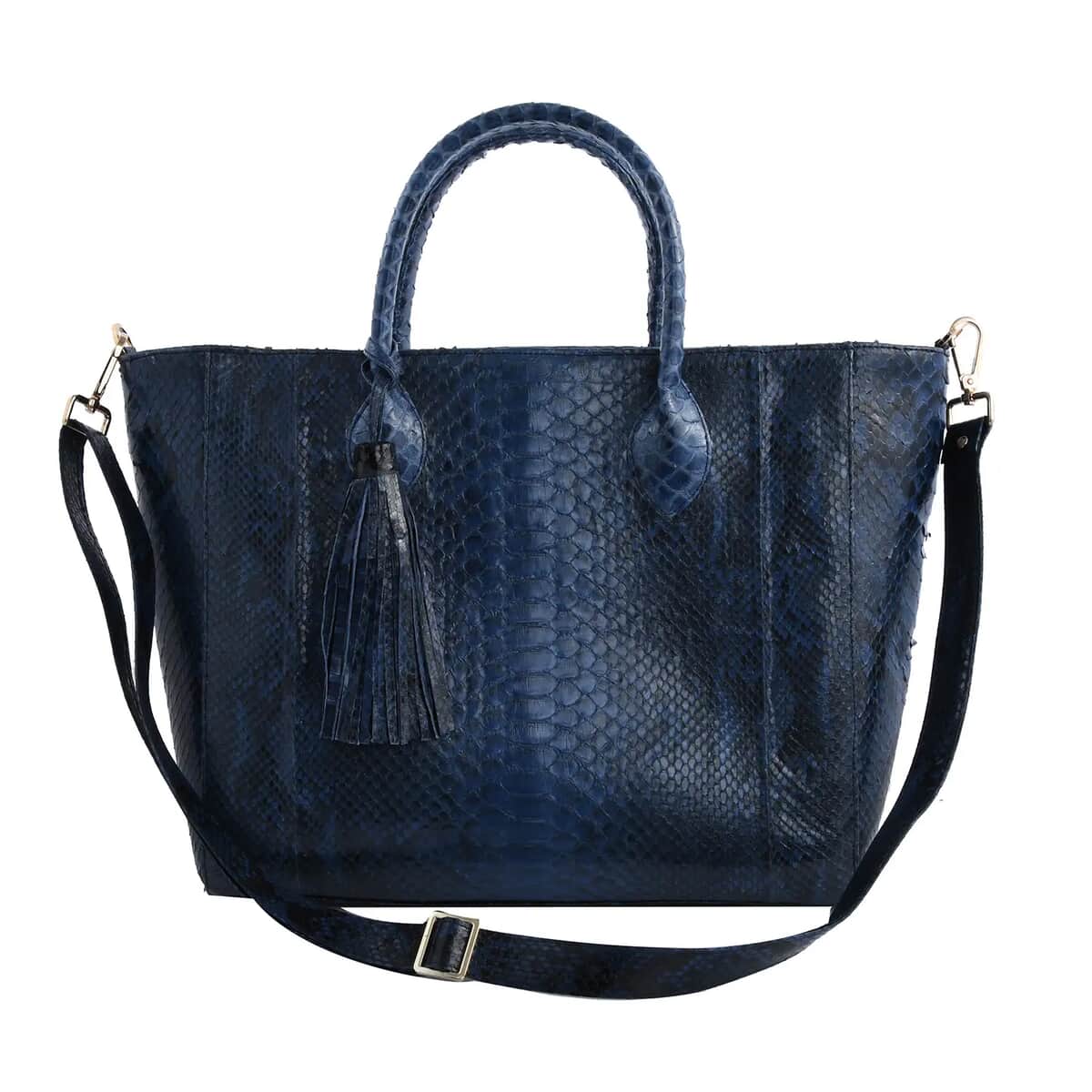 The Grand Pelle Handcrafted Blue Color 100 % Genuine Python Leather Tote Bag (14.20"x11.81"x6.50") image number 0