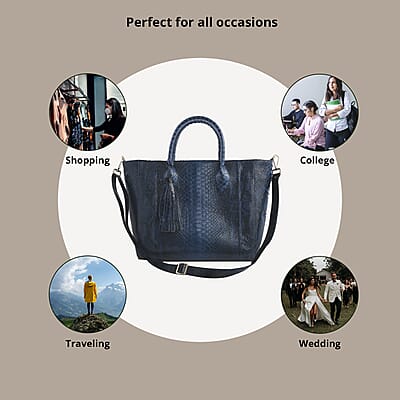 The Grand Pelle Handcrafted Blue Color Genuine Python Leather Tote Bag for Women , Women's Designer Tote Bags , Leather Handbags , Leather Purse