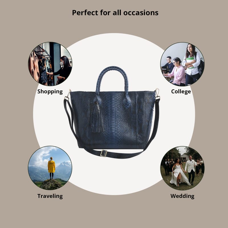 The Grand Pelle Handcrafted Blue Color Genuine Python Leather Tote Bag for Women , Women's Designer Tote Bags , Leather Handbags , Leather Purse