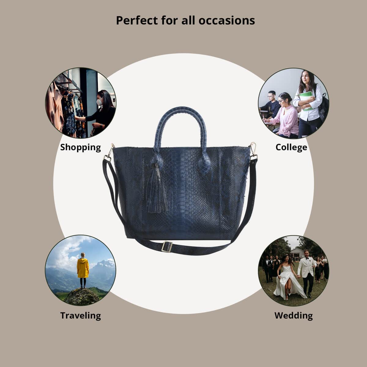 The Grand Pelle Handcrafted Blue Color Genuine Python Leather Tote Bag for Women , Women's Designer Tote Bags , Leather Handbags , Leather Purse image number 2