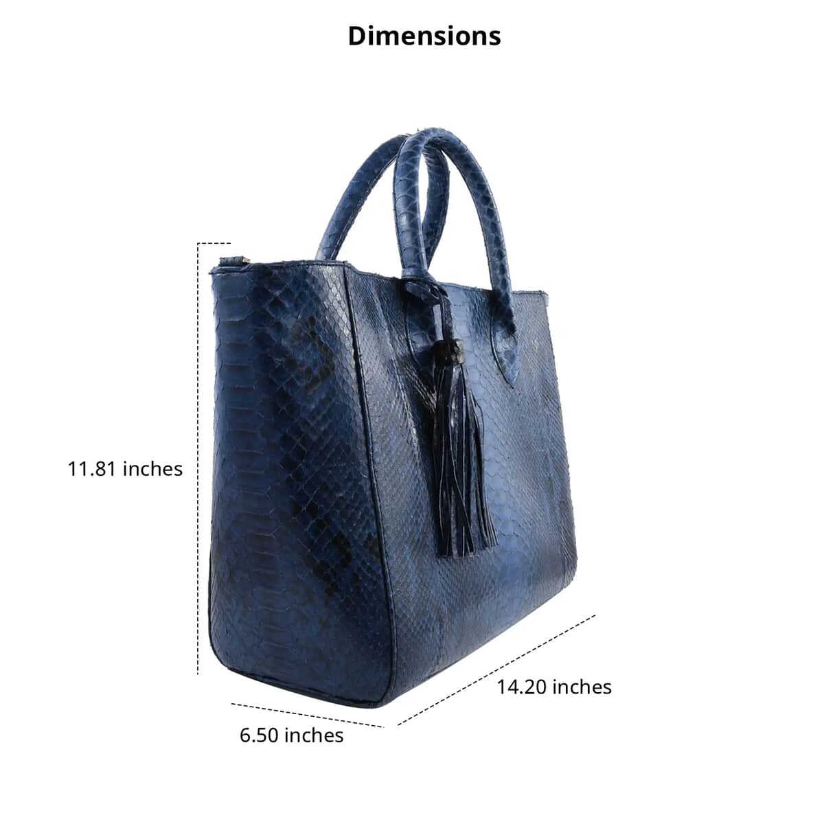 The Grand Pelle Handcrafted Blue Color 100 % Genuine Python Leather Tote Bag (14.20"x11.81"x6.50") image number 3