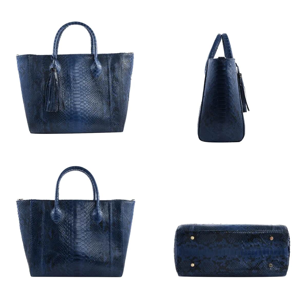 The Grand Pelle Handcrafted Blue Color 100 % Genuine Python Leather Tote Bag (14.20"x11.81"x6.50") image number 4