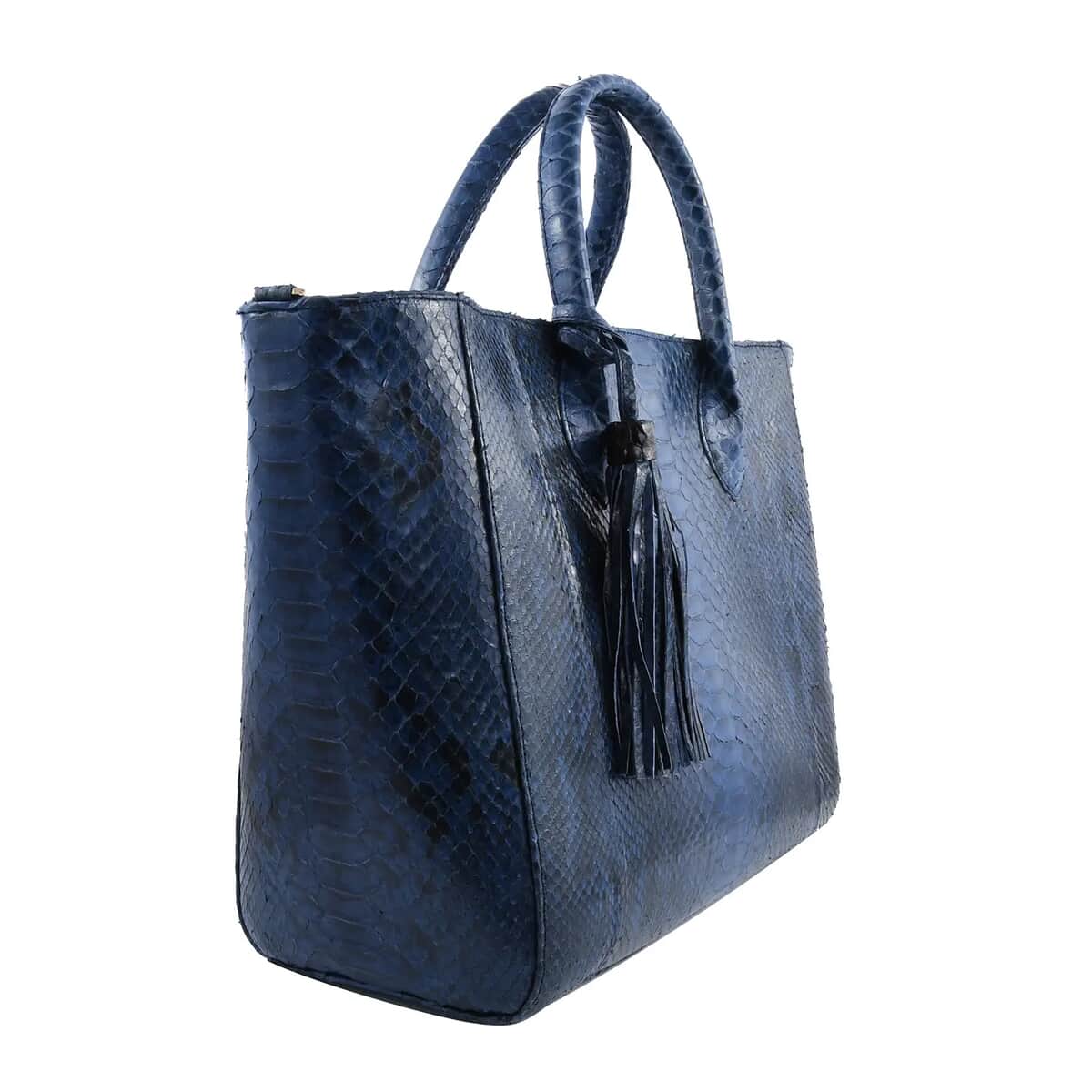 The Grand Pelle Handcrafted Blue Color 100 % Genuine Python Leather Tote Bag (14.20"x11.81"x6.50") image number 6