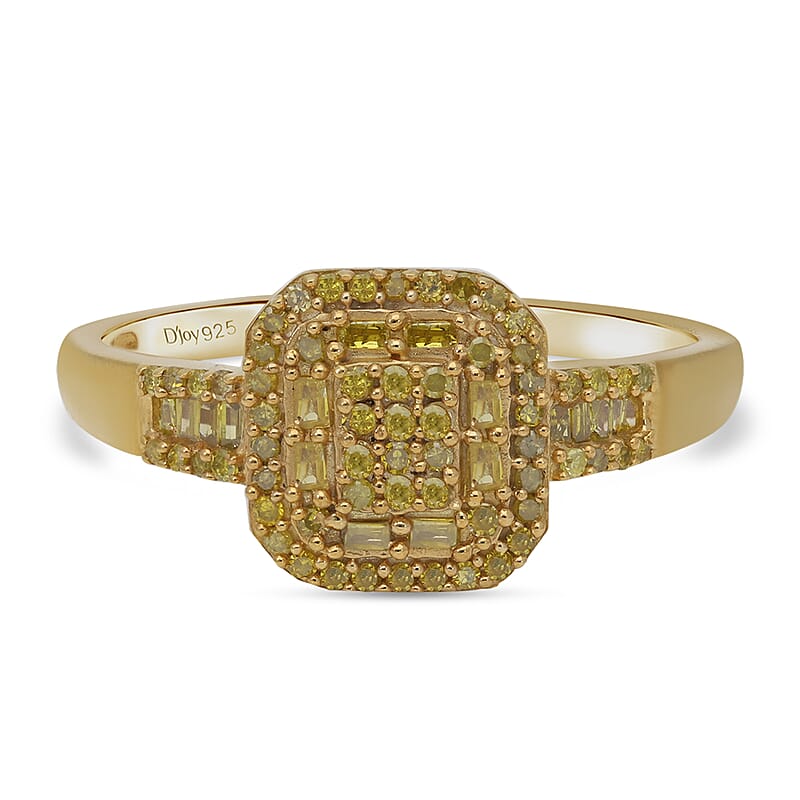 Yellow Diamond Cluster Ring in Rhodium and Vermeil Yellow Gold Over Sterling Silver (Size 9.0) 0.50 ctw