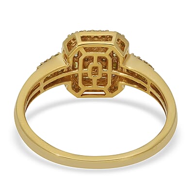 Yellow Diamond Cluster Ring in Rhodium and Vermeil Yellow Gold Over Sterling Silver (Size 9.0) 0.50 ctw