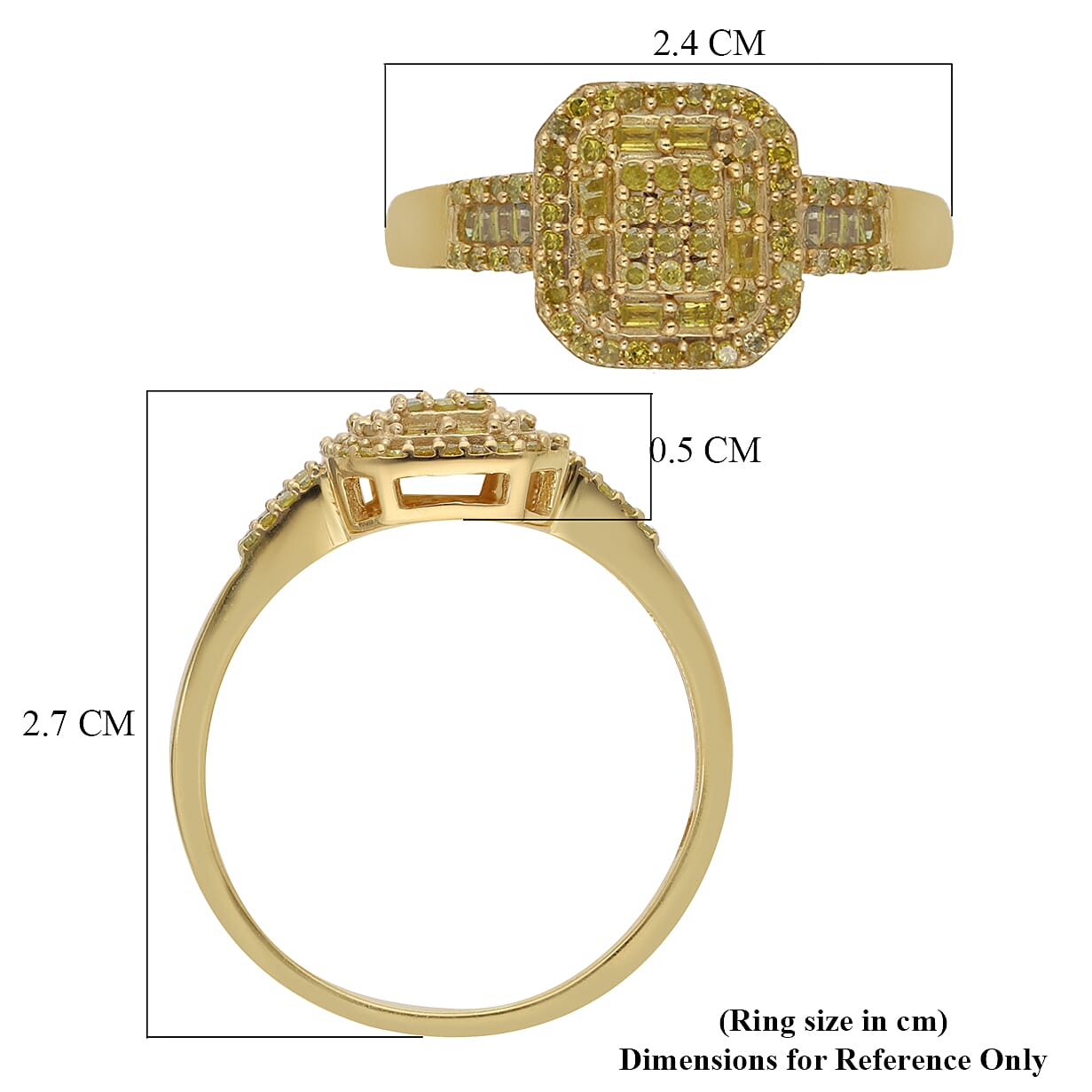 Yellow Diamond Cluster Ring in Rhodium and Vermeil Yellow Gold Over Sterling Silver (Size 9.0) 0.50 ctw