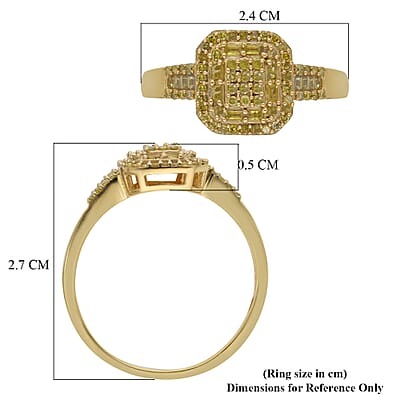 Yellow Diamond Cluster Ring in Rhodium and Vermeil Yellow Gold Over Sterling Silver (Size 9.0) 0.50 ctw