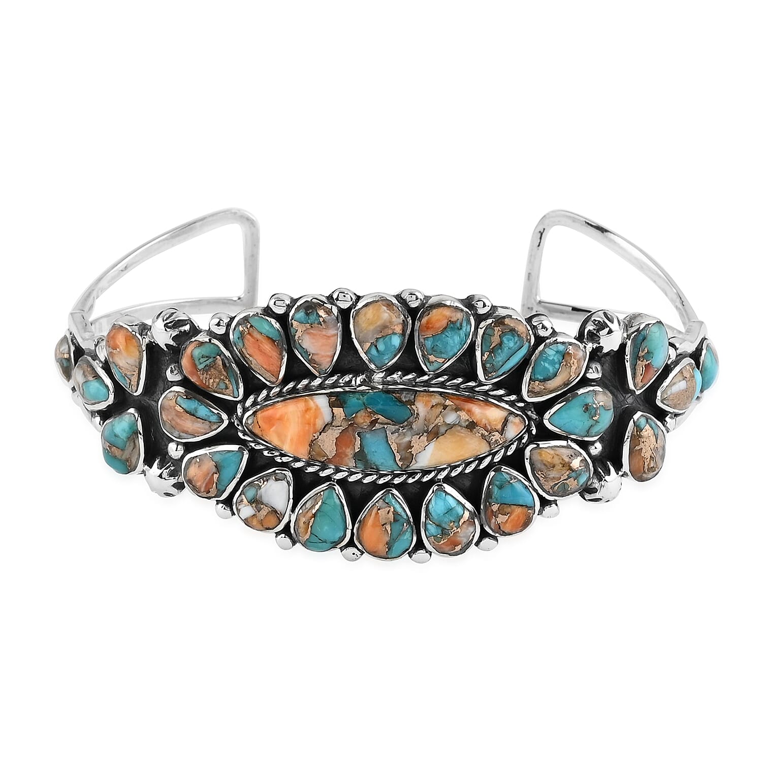 Santa Fe Style Spiny Turquoise Cuff Bracelet in Sterling Silver (6.00 In) 25.40 Grams 11.00 ctw