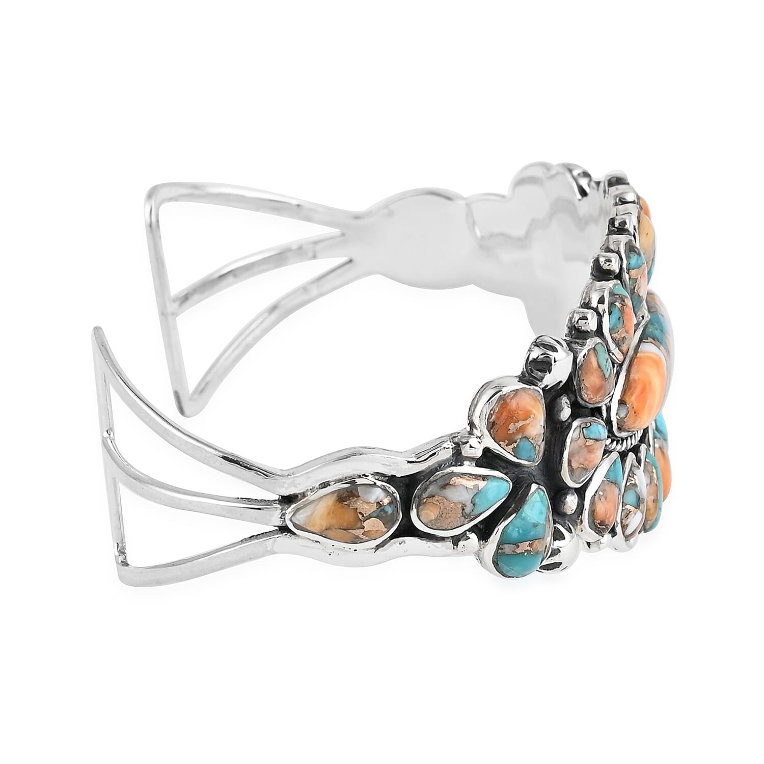 Santa Fe Style Spiny Turquoise Cuff Bracelet in Sterling Silver (6.00 In) 25.40 Grams 11.00 ctw