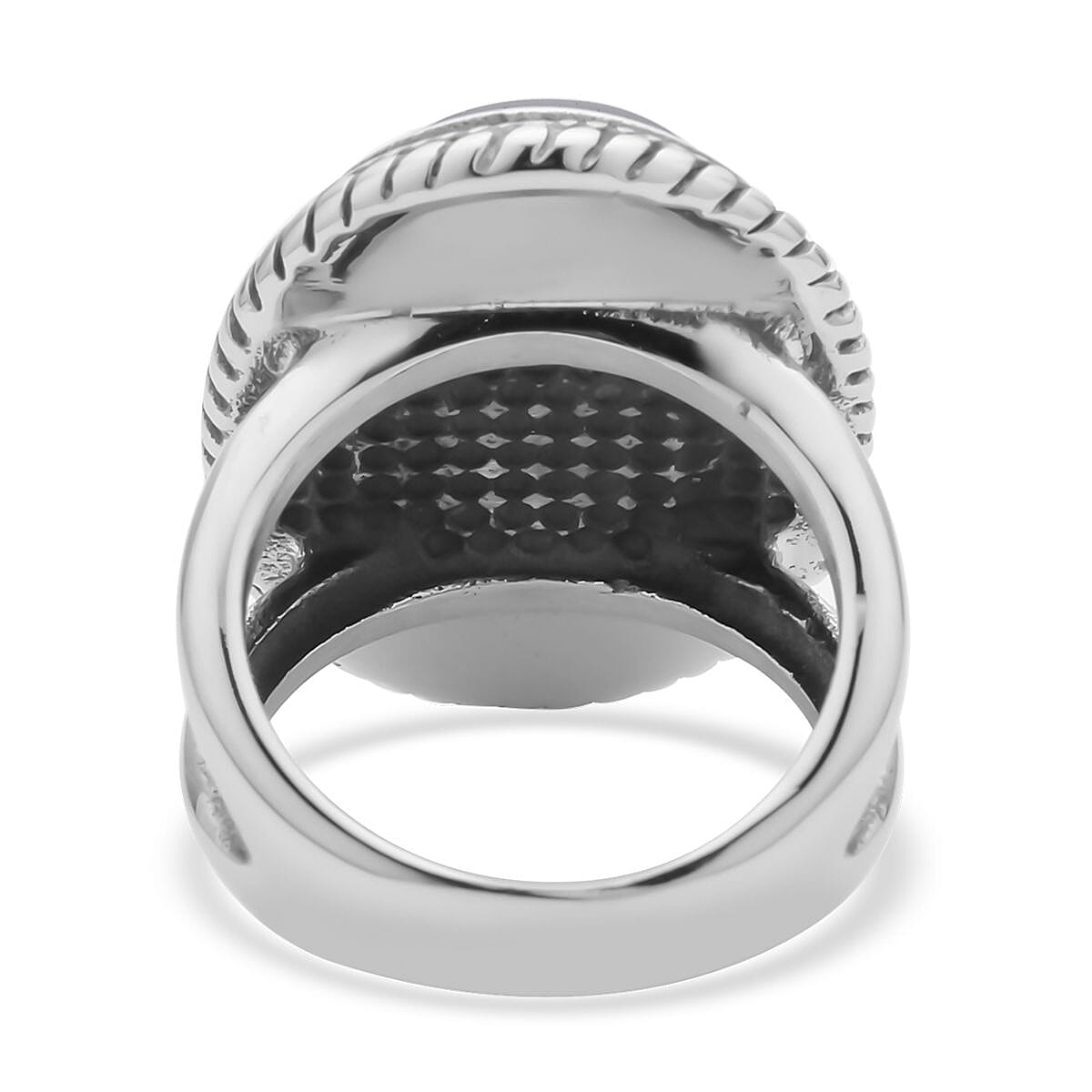 Black Obsidian Solitaire Ring in Stainless Steel 50.00 ctw image number 4