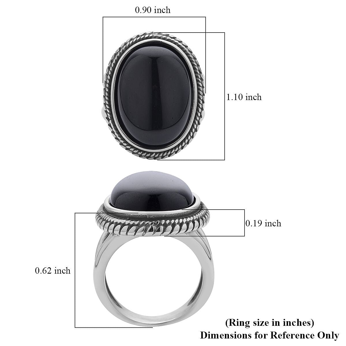 Black Obsidian Solitaire Ring in Stainless Steel 50.00 ctw image number 5