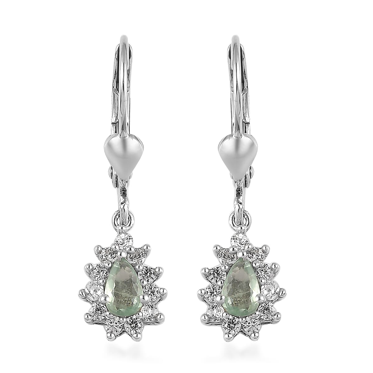 Narsipatnam Alexandrite and White Zircon Lever Back Earrings in Platinum Over Sterling Silver 0.85 ctw
