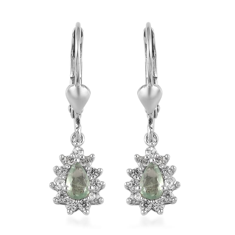 Narsipatnam Alexandrite and White Zircon Lever Back Earrings in Platinum Over Sterling Silver 0.85 ctw