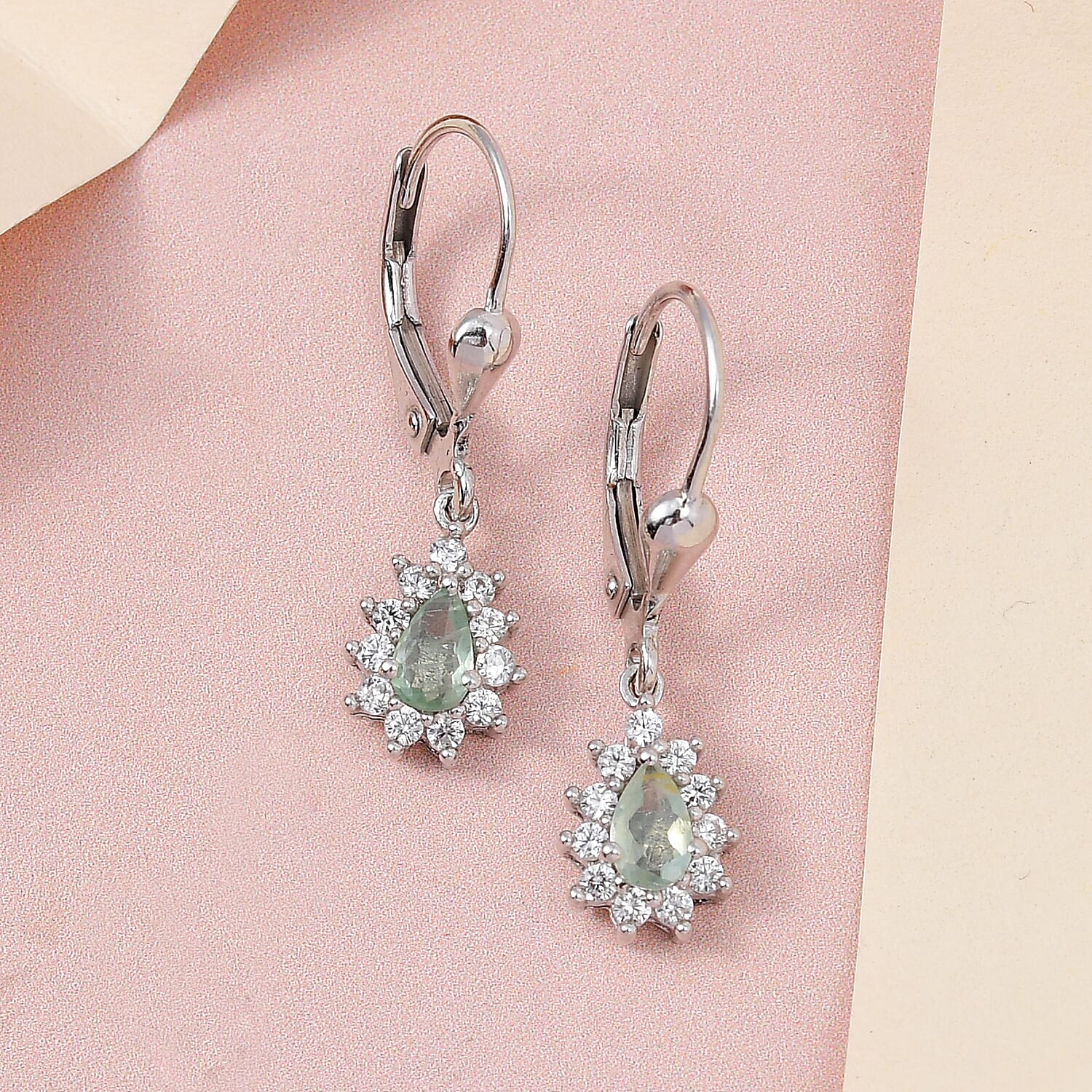 Narsipatnam Alexandrite and White Zircon Lever Back Earrings in Platinum Over Sterling Silver 0.85 ctw