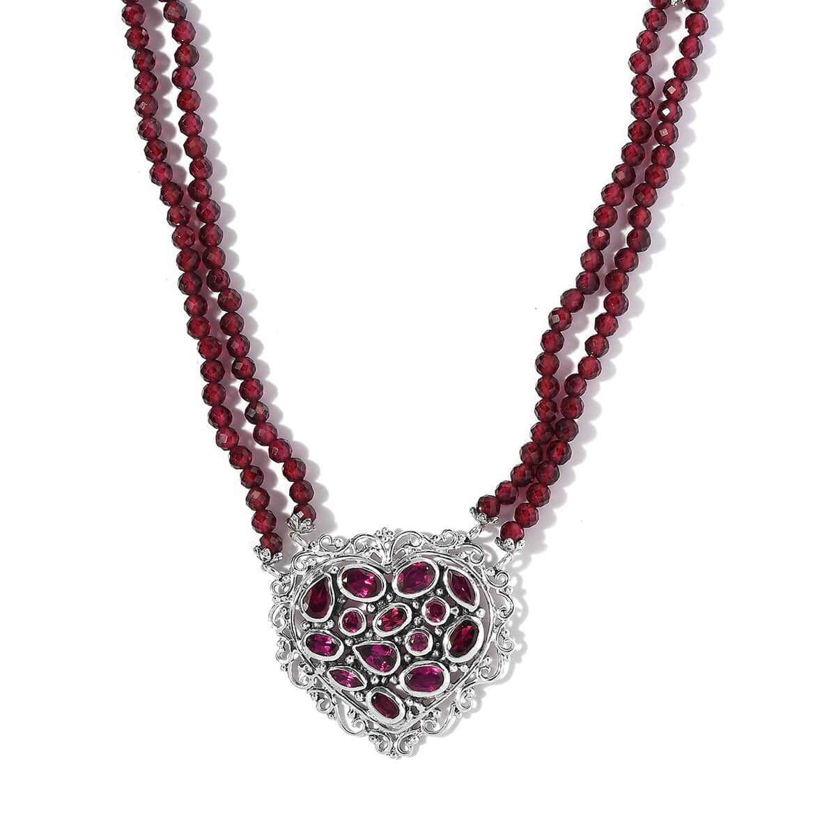 Artisan Crafted Orissa Rhodolite Garnet Beaded Heart Shape Necklace 18 Inches in Sterling Silver 60.15 ctw image number 0
