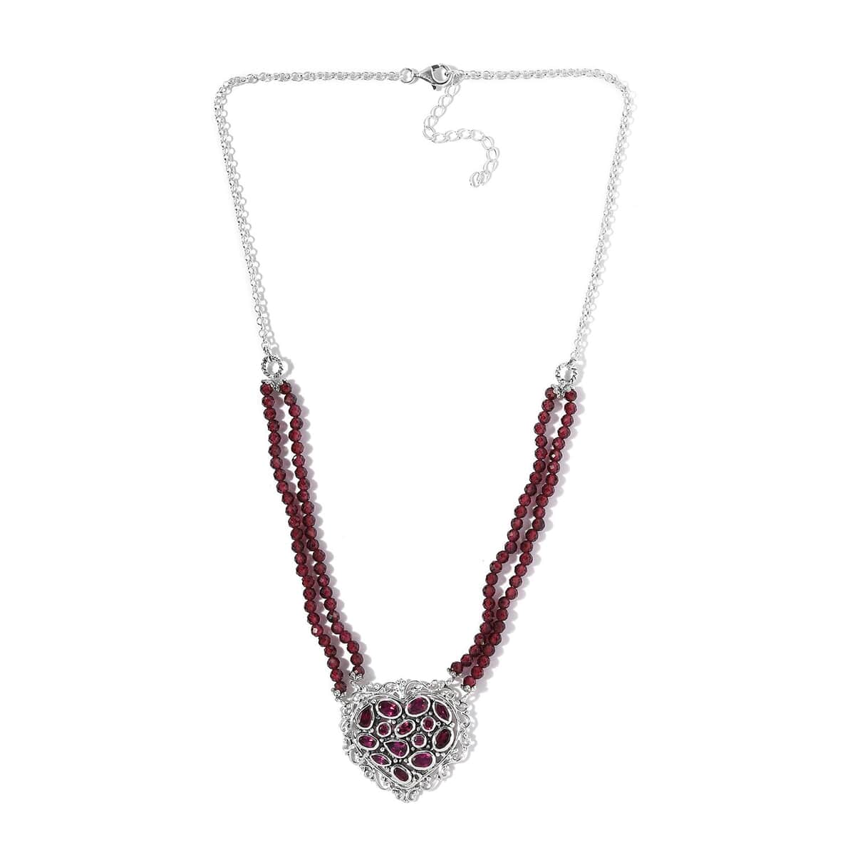 Artisan Crafted Orissa Rhodolite Garnet Beaded Heart Shape Necklace 18 Inches in Sterling Silver 60.15 ctw image number 3