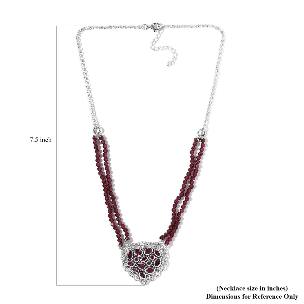 Artisan Crafted Orissa Rhodolite Garnet Beaded Heart Shape Necklace 18 Inches in Sterling Silver 60.15 ctw image number 5