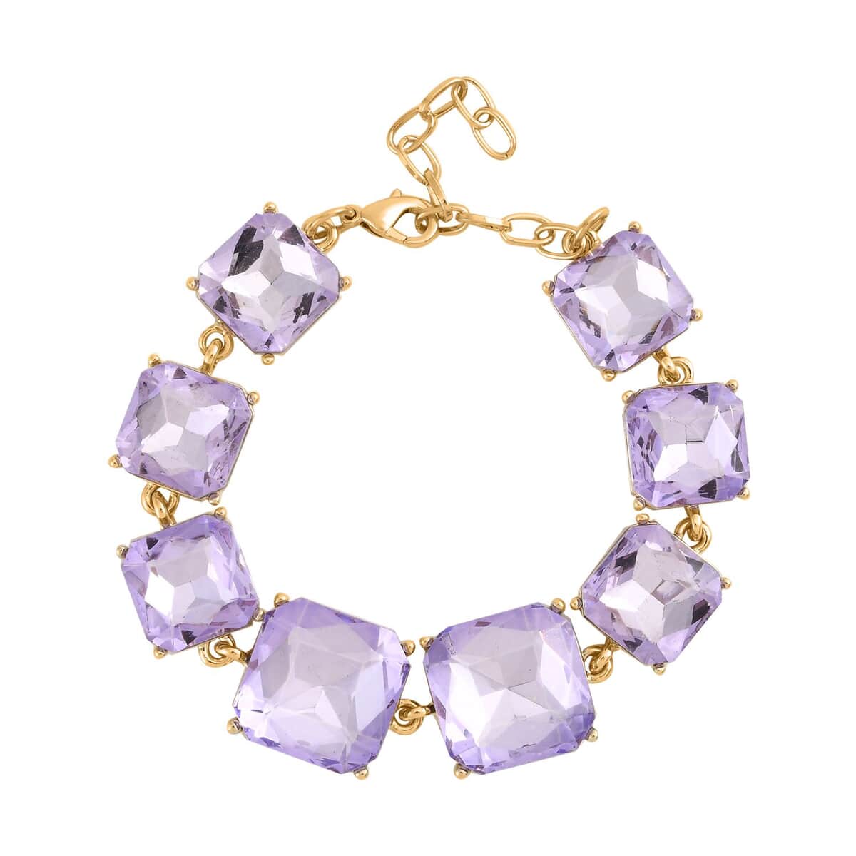 Purple Color Glass Bracelet in Goldtone (7.25-9.00In) image number 0