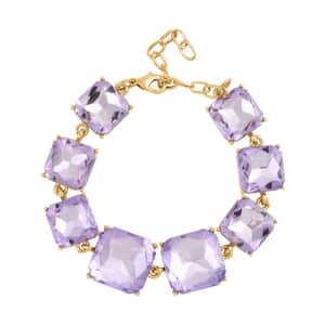 Purple Color Glass Bracelet in Goldtone (7.25-9.00In)