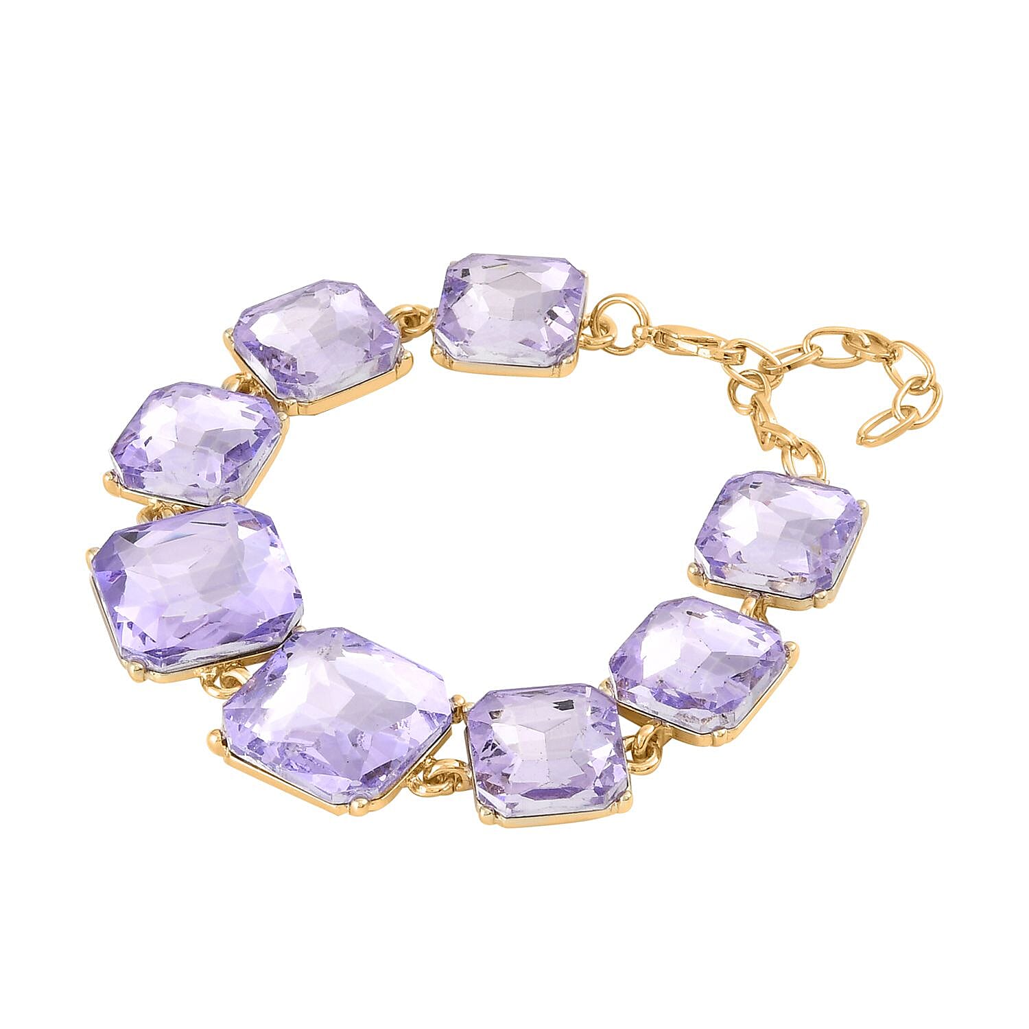 Purple Color Glass Bracelet in Goldtone (7.25-9.00In)