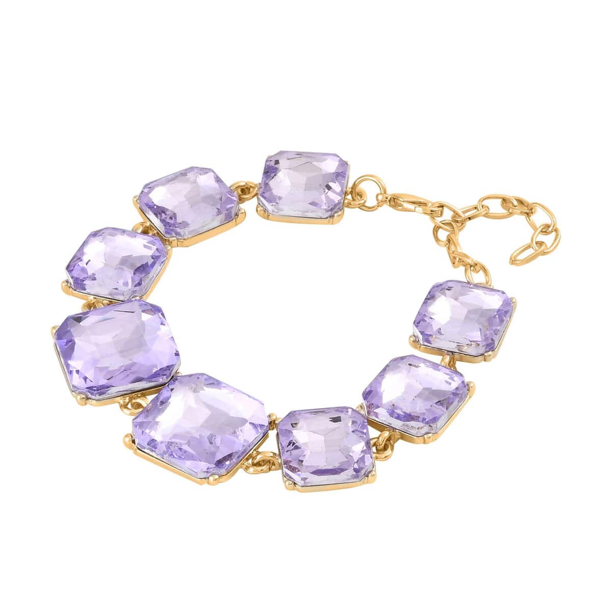 Purple Color Glass Bracelet in Goldtone (7.25-9.00In) image number 1