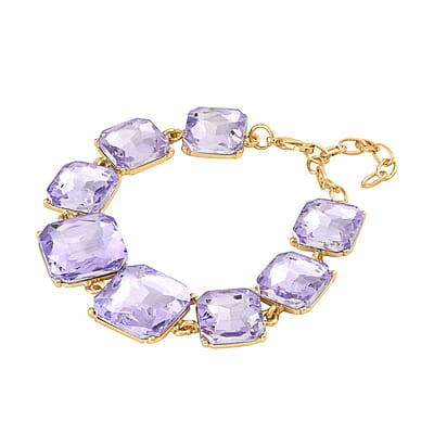Purple Color Glass Bracelet in Goldtone (7.25-9.00In)