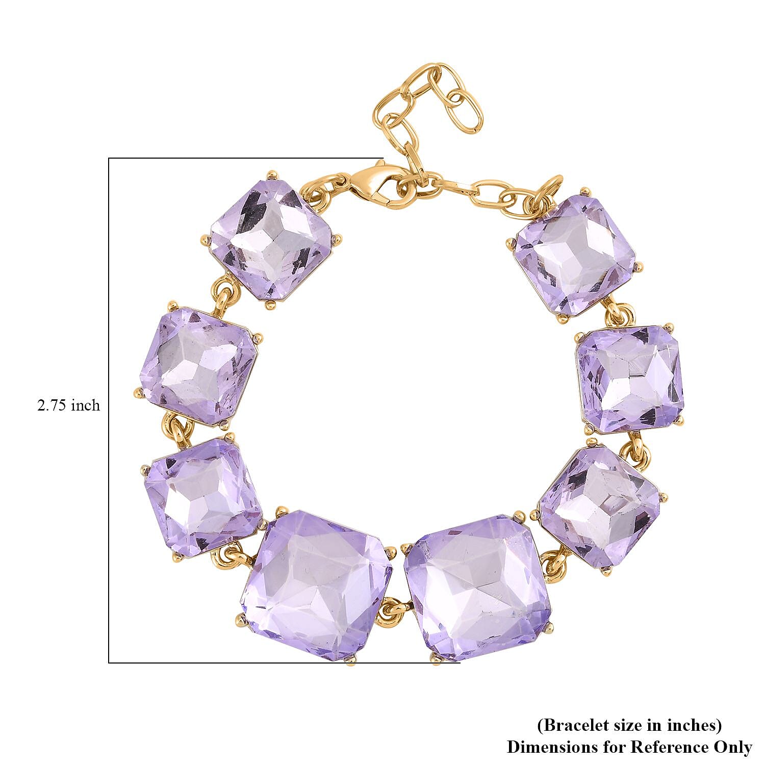 Purple Color Glass Bracelet in Goldtone (7.25-9.00In)