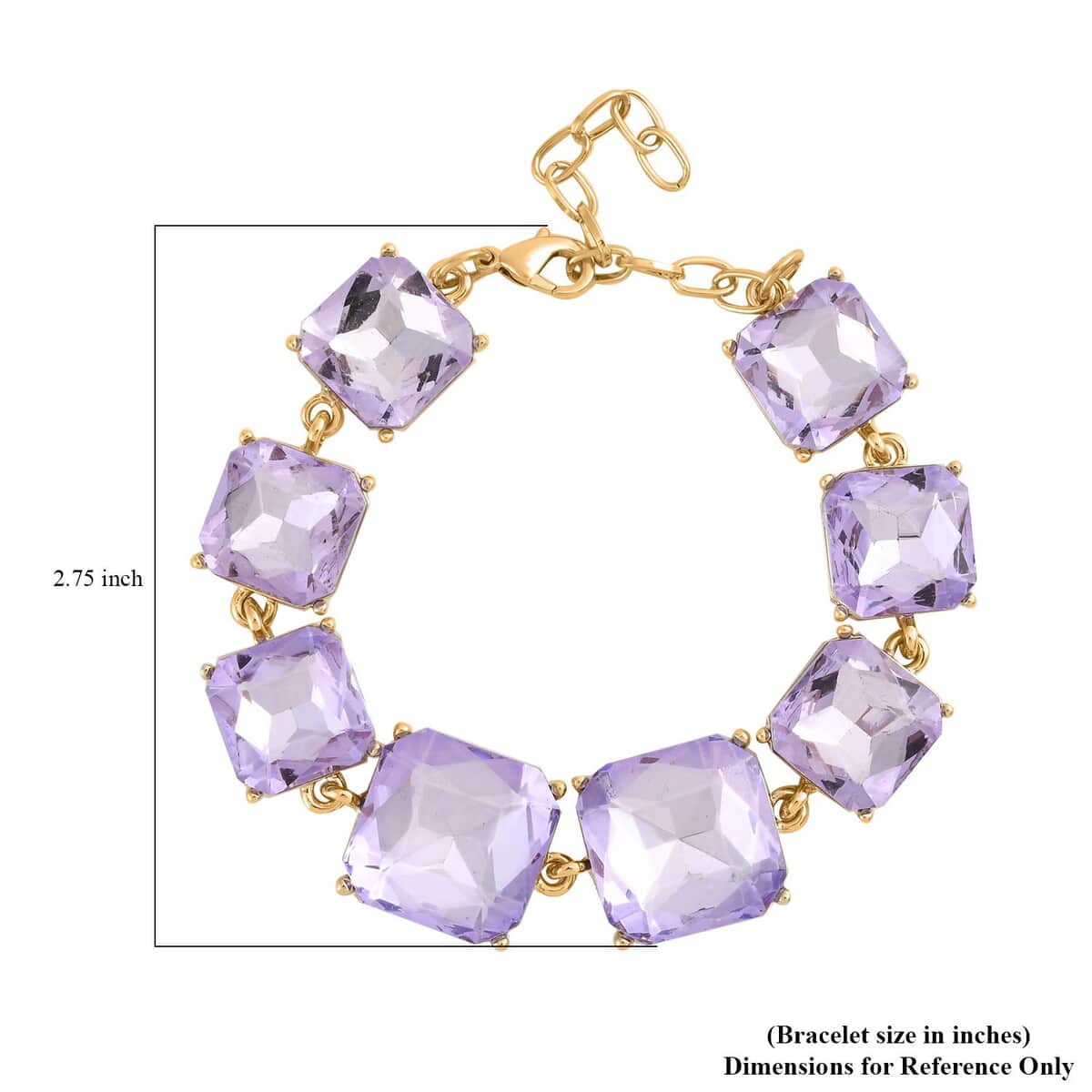 Purple Color Glass Bracelet in Goldtone (7.25-9.00In) image number 3