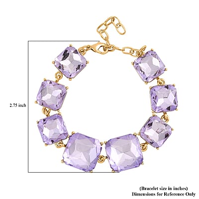 Purple Color Glass Bracelet in Goldtone (7.25-9.00In)