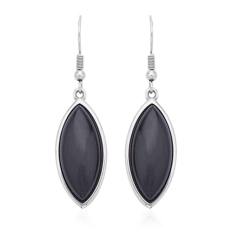 Black Obsidian Earrings in Stainless Steel 45.00 ctw , Tarnish-Free, Waterproof, Sweat Proof Jewelry