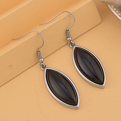 Black Obsidian Earrings in Stainless Steel 45.00 ctw , Tarnish-Free, Waterproof, Sweat Proof Jewelry