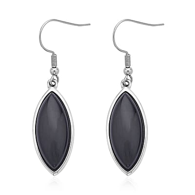 Black Obsidian Earrings in Stainless Steel 45.00 ctw , Tarnish-Free, Waterproof, Sweat Proof Jewelry