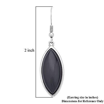 Black Obsidian Earrings in Stainless Steel 45.00 ctw , Tarnish-Free, Waterproof, Sweat Proof Jewelry