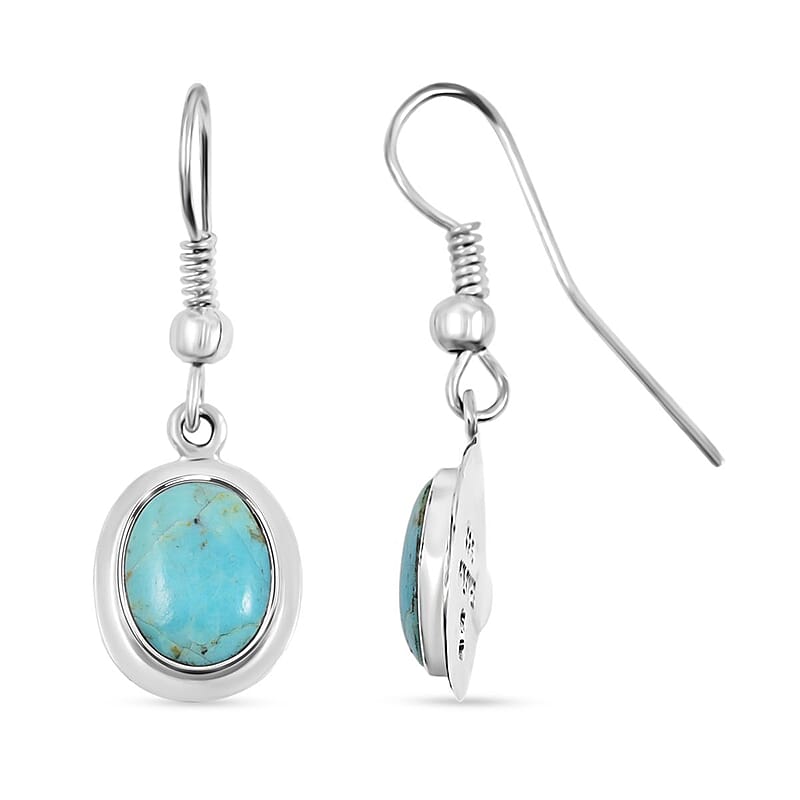 Santa Fe Style Turquoise Drop Earrings in Sterling Silver 3.40 ctw