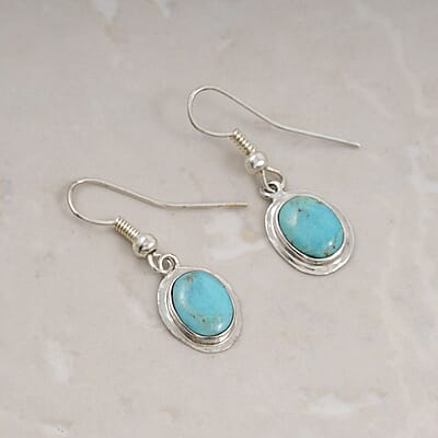 Santa Fe Style Turquoise Drop Earrings in Sterling Silver 3.40 ctw