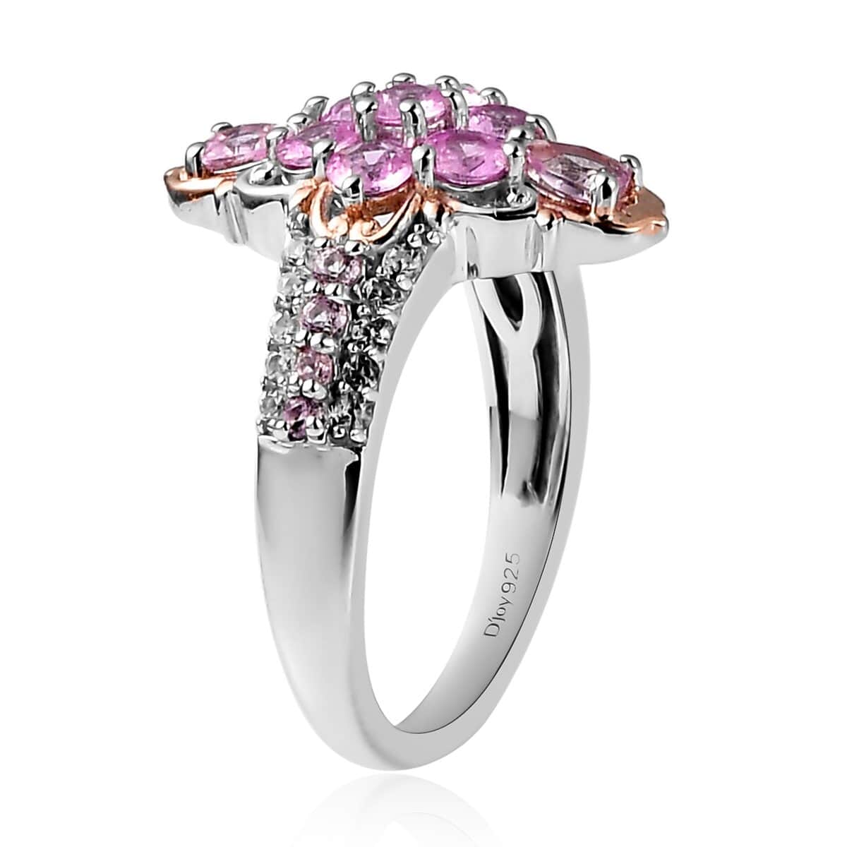 Premium Madagascar Pink Sapphire and Natural White Zircon Elongated Ring in Vermeil Rose Gold and Platinum Over Sterling Silve 1.85 ctw (Delivery in 5-7 Business Days) image number 3