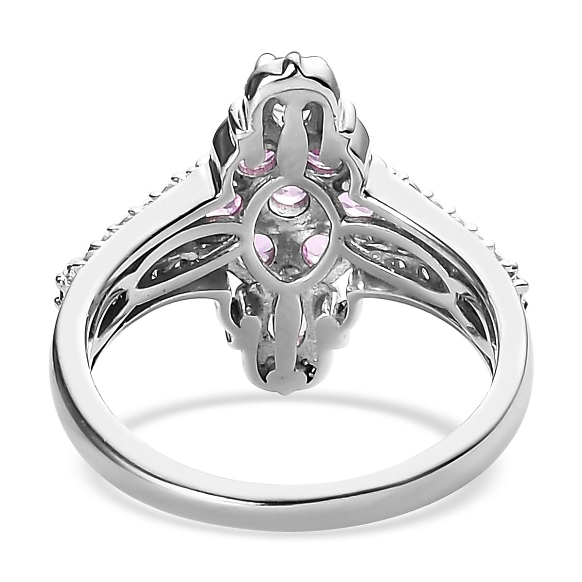Premium Madagascar Pink Sapphire and White Zircon Elongated Ring in Vermeil Rose Gold and Platinum Over Sterling Silver (Size 10.0) 1.85 ctw