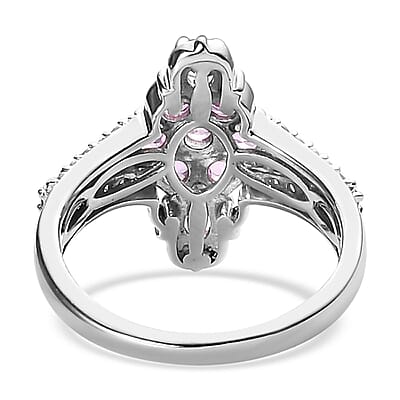 Premium Madagascar Pink Sapphire and White Zircon Elongated Ring in Vermeil Rose Gold and Platinum Over Sterling Silver (Size 10.0) 1.85 ctw