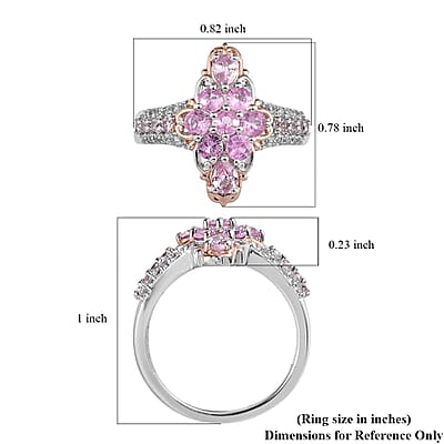 Premium Madagascar Pink Sapphire and White Zircon Elongated Ring in Vermeil Rose Gold and Platinum Over Sterling Silver (Size 10.0) 1.85 ctw