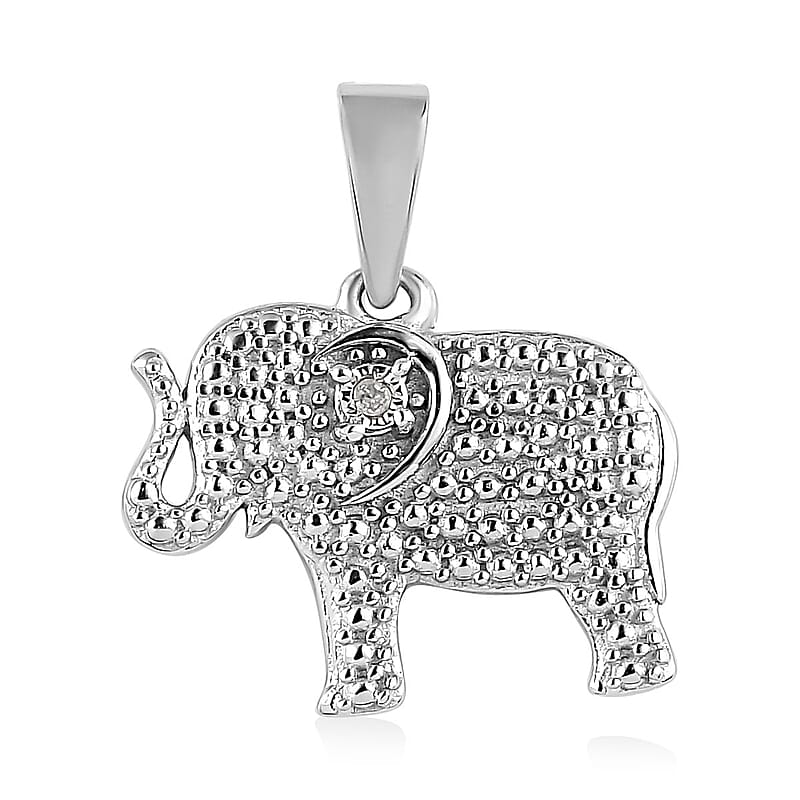 Diamond Accent Elephant Pendant in Platinum Over Sterling Silver