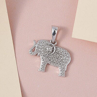 Diamond Accent Elephant Pendant in Platinum Over Sterling Silver