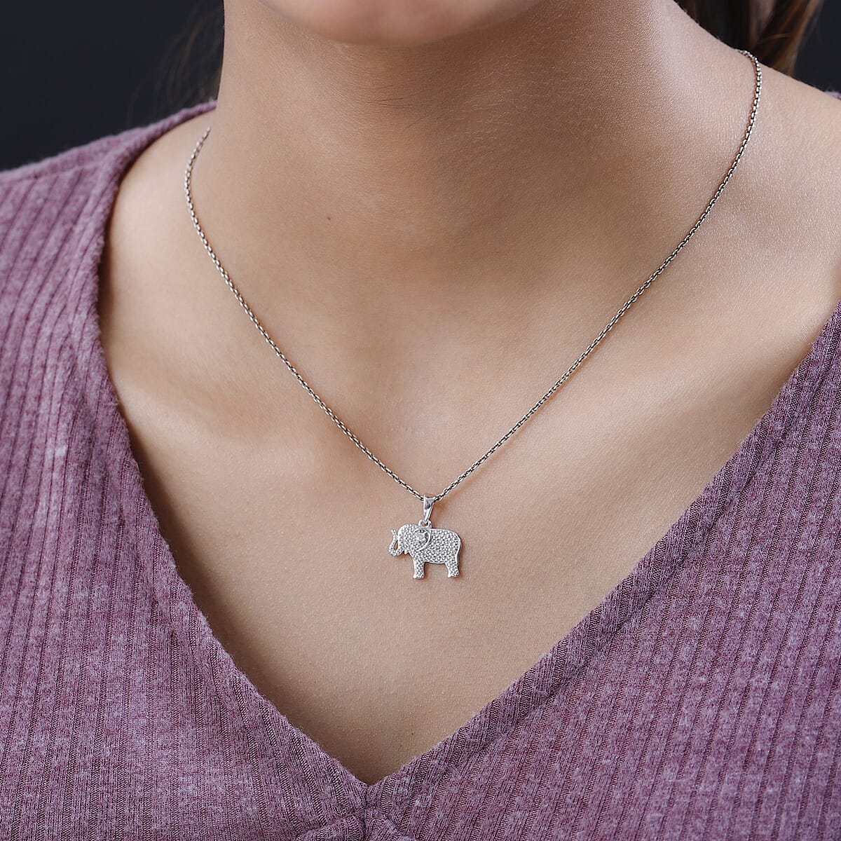 Diamond Accent Elephant Pendant in Platinum Over Sterling Silver image number 2