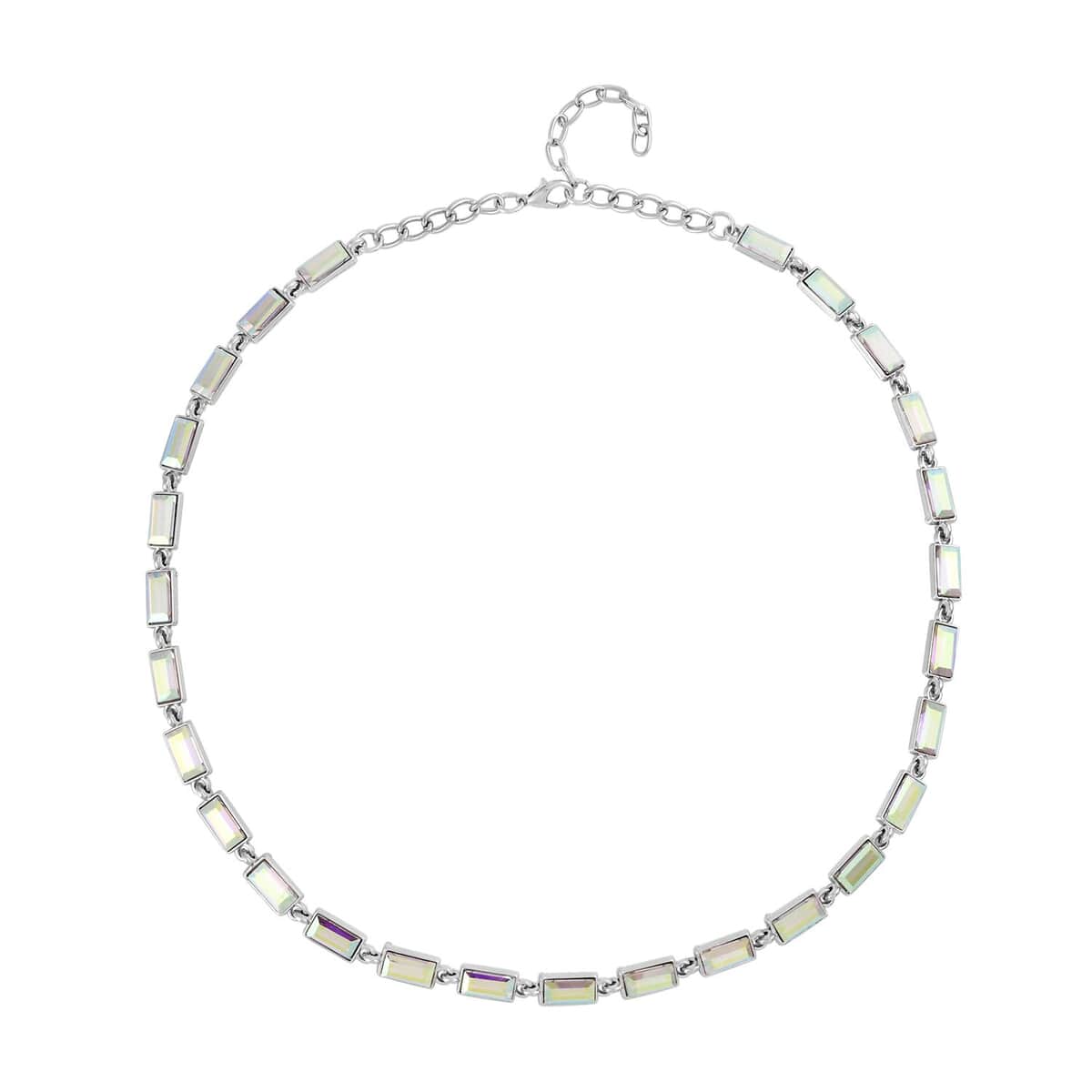 White Mystic Color Glass Tennis Necklace 20-22 Inches in Silvertone image number 0