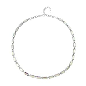 White Mystic Color Glass Tennis Necklace 20-22 Inches in Silvertone