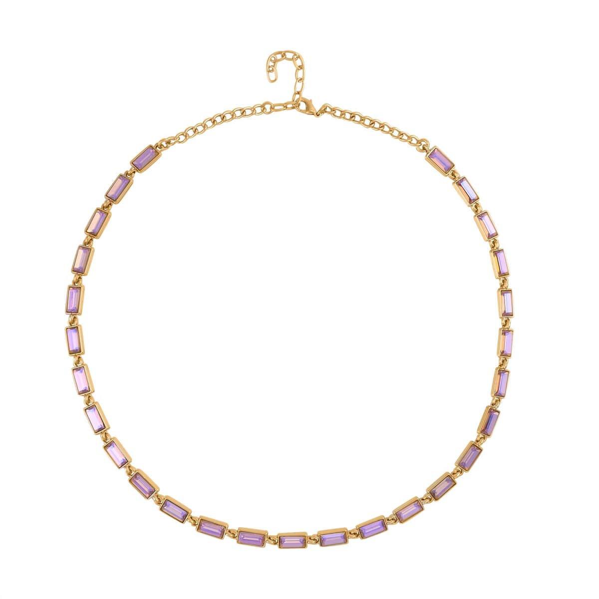 Purple Magic Color Glass Tennis Necklace 20-22 Inches in Goldtone image number 0