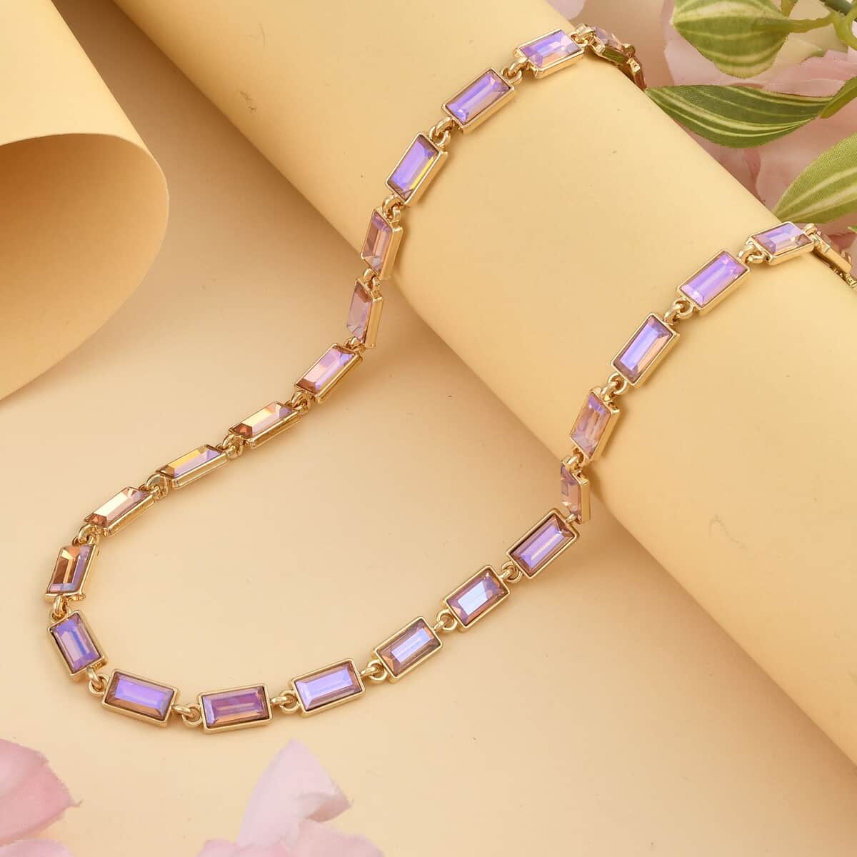 Purple Magic Color Glass Tennis Necklace 20-22 Inches in Goldtone image number 1