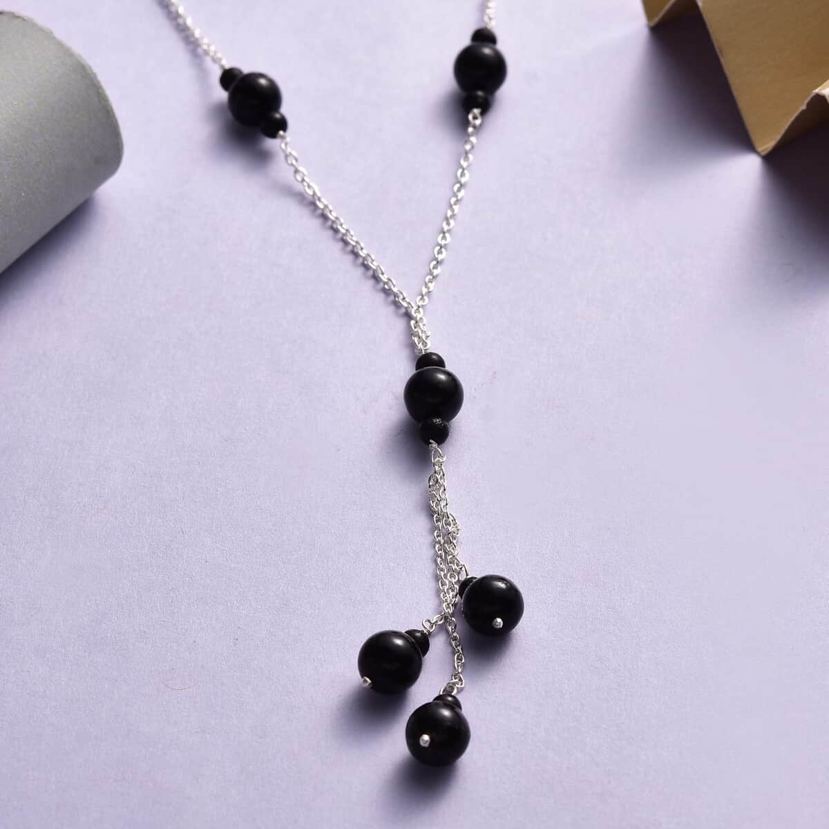 Shungite Beaded Necklace 18 Inches in Sterling Silver 21.25 ctw image number 1